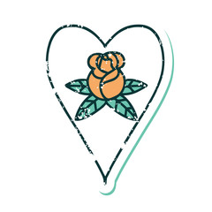 distressed sticker tattoo style icon of a heart and flowers