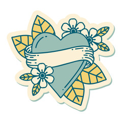 tattoo style sticker of a heart and banner