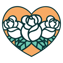tattoo style icon of a heart and flowers