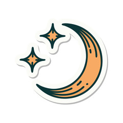 tattoo style sticker of a moon and stars