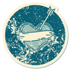distressed sticker tattoo style icon of an arrow heart and banner