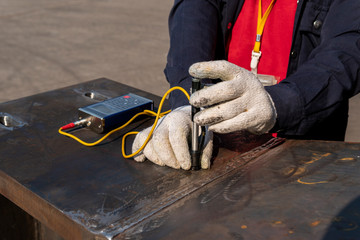 Brinell hardness test of steel and welded at heat affected zone(HAZ) after welding complete.