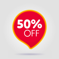 50 percent OFF Discount Sticker. Sale Tag Red Isolated Vector Illustration