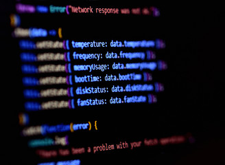 Software programming source code on computer screen.. Modern Javascript, typescript, ecma script...