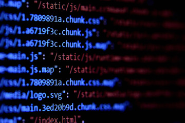 Obraz premium Close-up of package.json - Javascript, Webpack configure file.