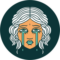 tattoo style icon of female face crying