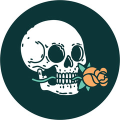 tattoo style icon of a skull and rose