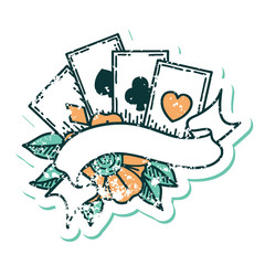 distressed sticker tattoo style icon of cards and banner