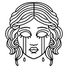 black line tattoo of female face crying