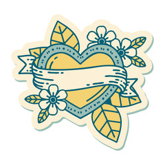 tattoo style sticker of a heart and banner