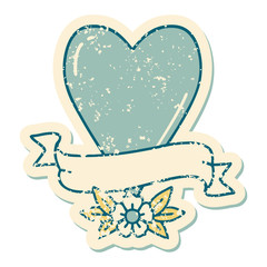 distressed sticker tattoo style icon of a heart and banner