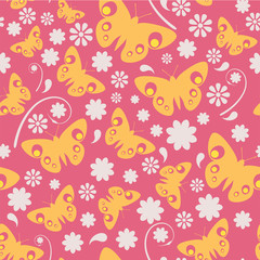 Seamless pattern with butterflies and floral romantic elements. Great for textiles, banners, scrapbooking, wallpapers, wrapping paper, notebook covers.