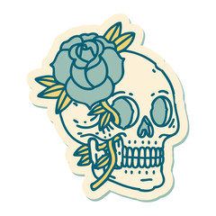 tattoo style sticker of a skull and rose