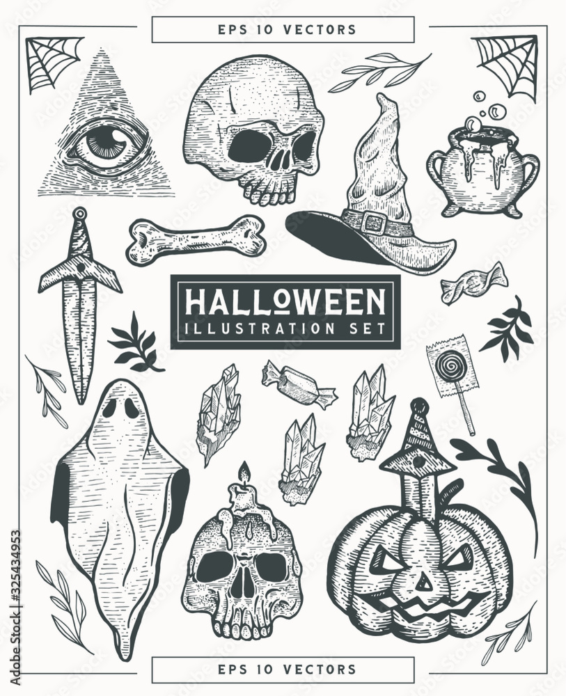 Wall mural hand-drawn halloween themed vector illustration set