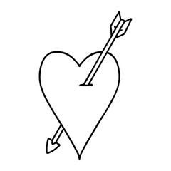 black line tattoo of an arrow and heart