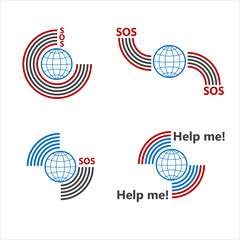 Obraz premium Set of flat icons planet earth cries out for help