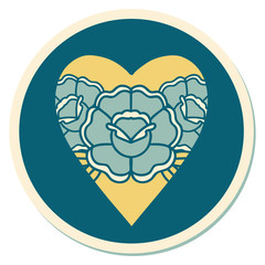 tattoo style sticker of a heart and flowers
