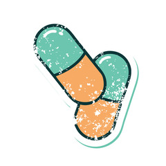 distressed sticker tattoo style icon of a pills