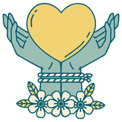 tattoo style icon of tied hands and a heart