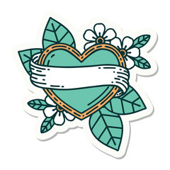 tattoo style sticker of a heart and banner