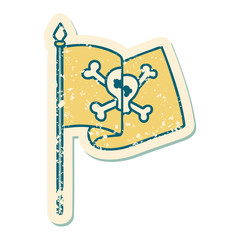 distressed sticker tattoo style icon of a pirate flag