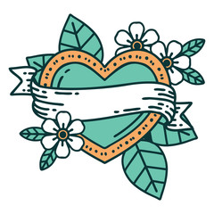 tattoo style icon of a heart and banner