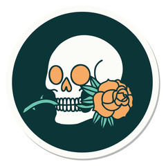tattoo style sticker of a skull and rose