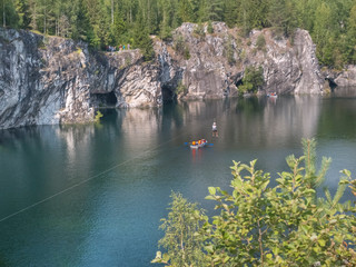 Marble Lake in Ruskeala Mountain Park in Karelia, Russia. An international tourist route, Blue Highway