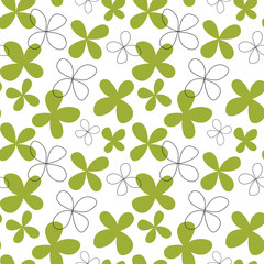 Vector seamless pattern with green four leaf clovers. Happy St. Patrick's Day. Perfect for card, invitation, poster, print, wrapping paper, packaging design