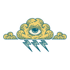 tattoo style icon of an all seeing eye cloud