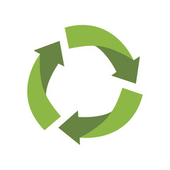 Green recycling sign, isolated on white background. Vector reuse symbol. Perfect for ecological design, eco-friendly packaging. Zero waste lifestyle.