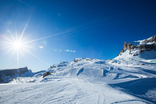 Cinque torri Dolomities winter mountains