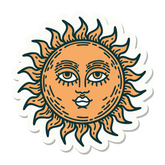 tattoo style sticker of a sun with face