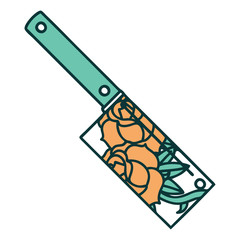 tattoo style icon of a cleaver and flowers