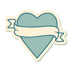 tattoo style sticker of a heart and banner
