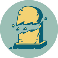 tattoo style icon of a broken grave stone