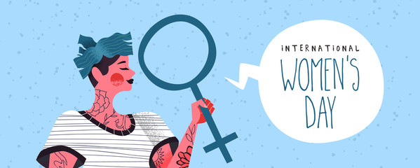 8 march Women's day banner of young woman