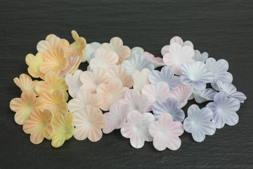 heap of wafer flowers for cake and dessert decoration