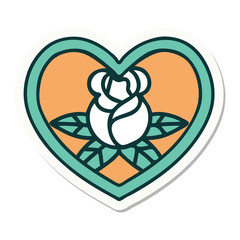 tattoo style sticker of a heart and flowers