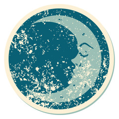 distressed sticker tattoo style icon of a crescent moon
