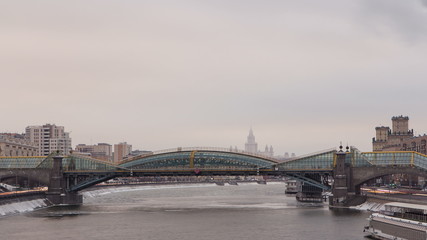Fototapeta premium Pedestrian Bogdan Khmelnitsky Bridge timelapse in Moscow, Russia.