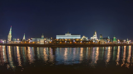 Fototapeta na wymiar Kremlin embankment - Moskva River embankment near Kremlin. winter timelapse fisheye
