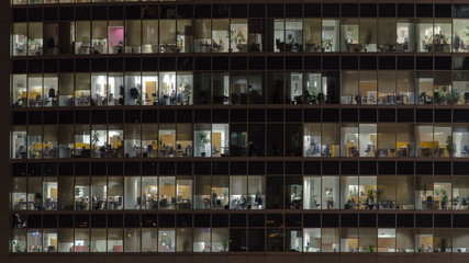 Windows in Skyscrapers International Business Center City at night timelapse, Moscow, Russia