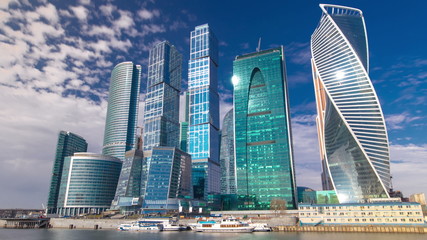 Naklejka premium Skyscrapers International Business Center City at evening timelapse, Moscow, Russia