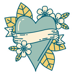 tattoo style icon of a heart and banner