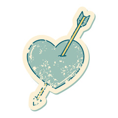 distressed sticker tattoo style icon of an arrow and heart