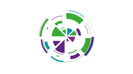 Color wheel. Simple drawing with slices, triangles, lines arranged in a circle to create footages, layouts, logos, screensavers in a dynamic style. Vector graphics. Graphic element. Design template.