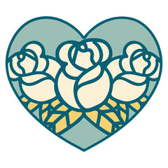 tattoo style icon of a heart and flowers