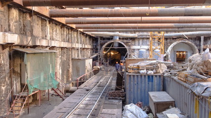 Construction of a new circular metro line. Russia, Moscow timelapse