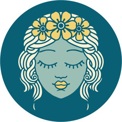 tattoo style icon of a maidens face